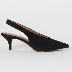 H&M Short Suede Slingback Heels Pointed Toe